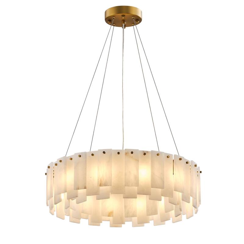 Modern Layered Alabaster Slice Chandelier, Round or Linear Pendant Light, D600-L1200 - Gold