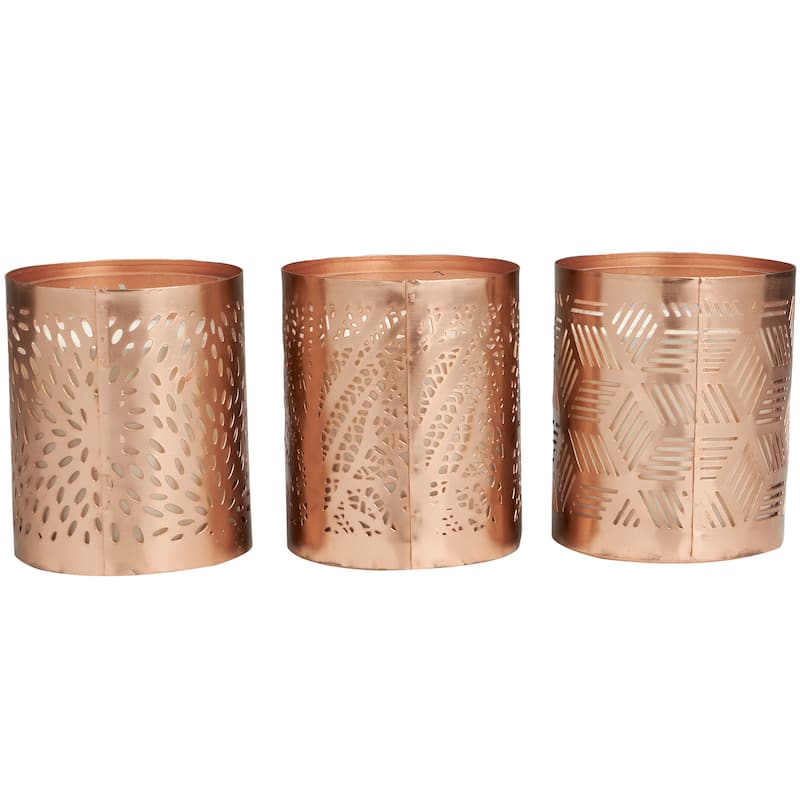 Gold or Copper or Silver Metal Scented 13 oz 1 Wick Geometric Candle with White Wax (Set of 3)