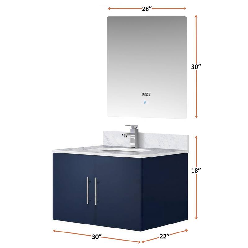 Monte Stainless Steel Bathroom Vanity Set with Marble Top, Chrome Faucet, 30" x 32" Mirror, Scratch & Stain Resistant