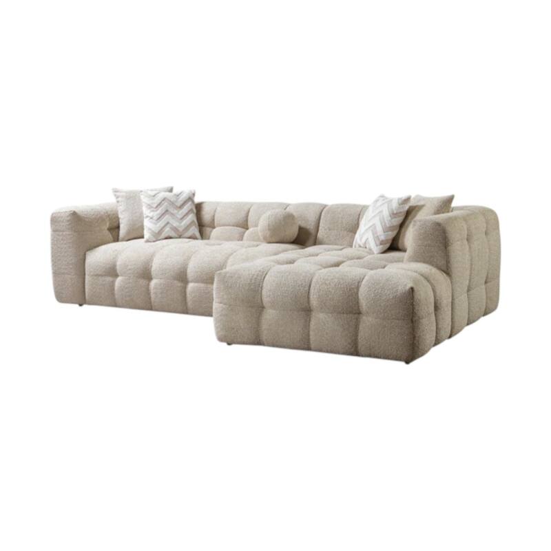 HomeRoots Ivory Boucle L Shaped Two Piece Sofa and Chaise Sectional With Toss Pillows