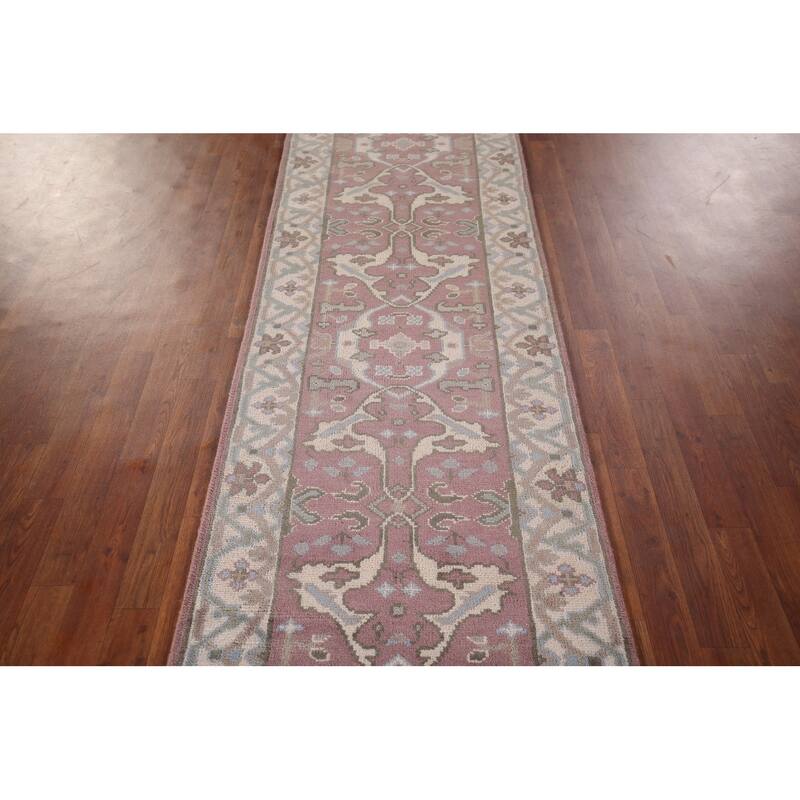 All-Over Floral Oushak Oriental Runner Rug Handmade Wool Carpet - 2'8"x 9'9"