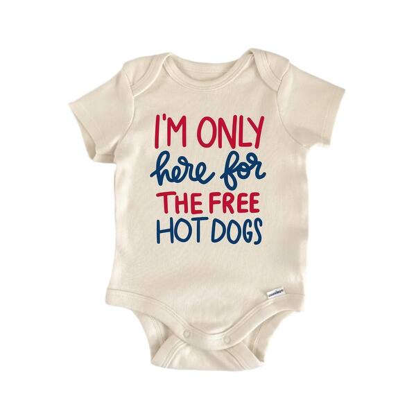slide 2 of 6, I'm Only Here For The Free Hot Dogs - Baby Boy Girl Clothes Bodysuit Funny Cute Blue - 0-3M