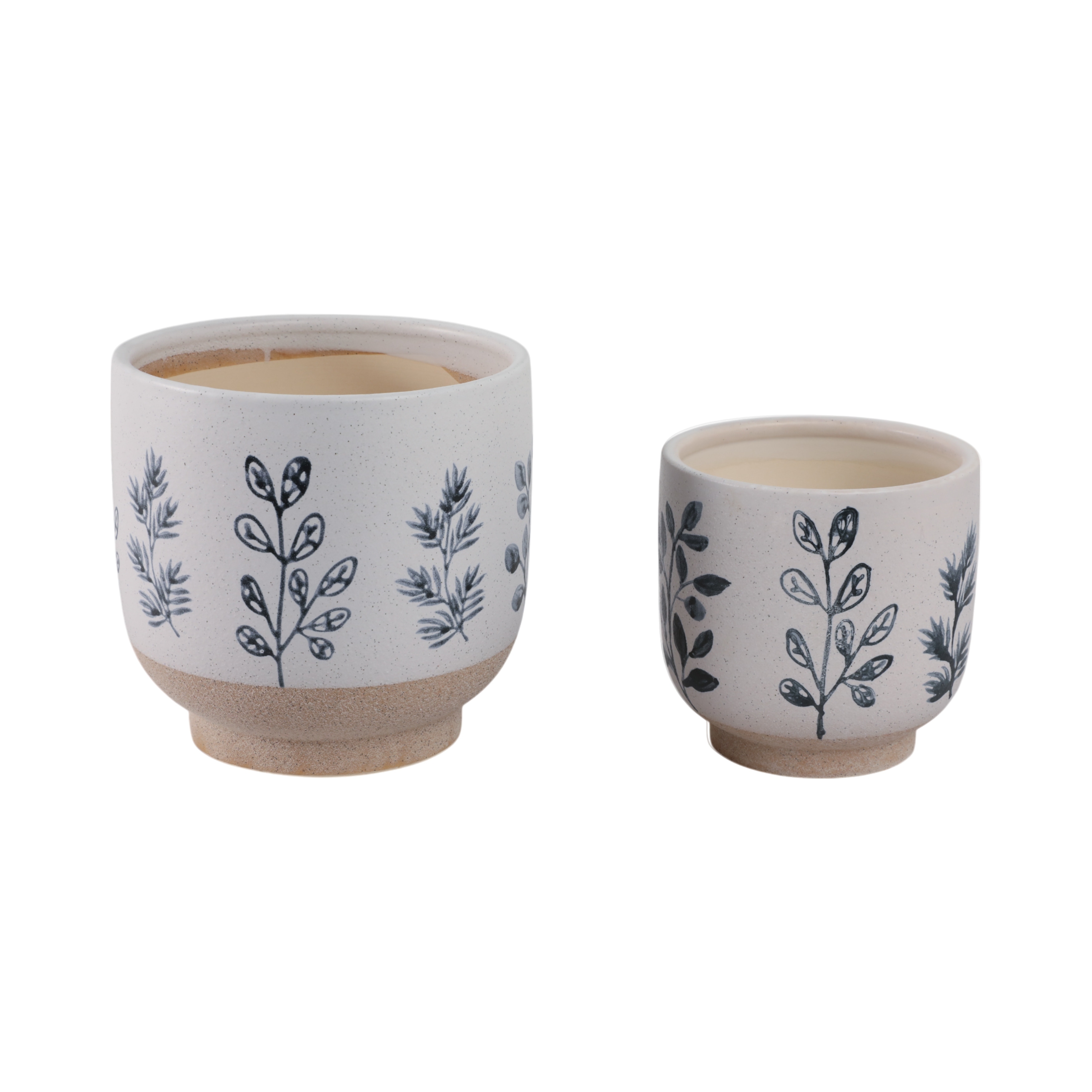 Ceramic Planter with Hand Painted Leaves Design - Set of 2, 6", 8" - 8.0"