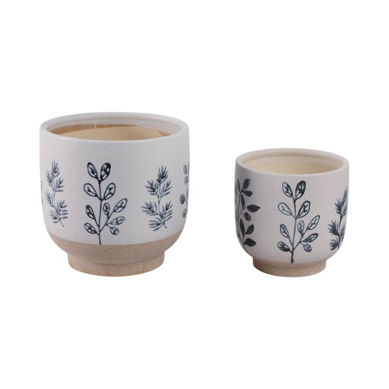Stoneware Planters Botanical Detailing and Textured Design (Set of 2)
