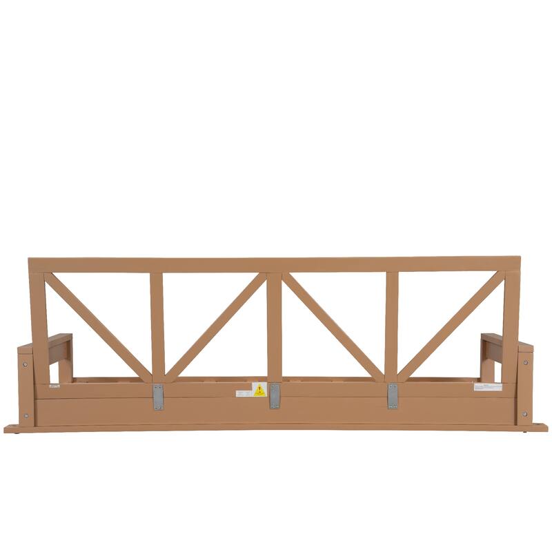 Acacia Wood Twin Size Outdoor Swing Bed with 16.4ft Hemp Ropes, Modern Hanging Porch Daybed Frame for Patio or Garden