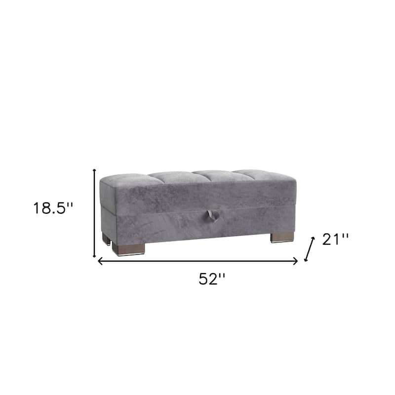 HomeRoots 52" Gray and Brown Microfiber Storage Ottoman
