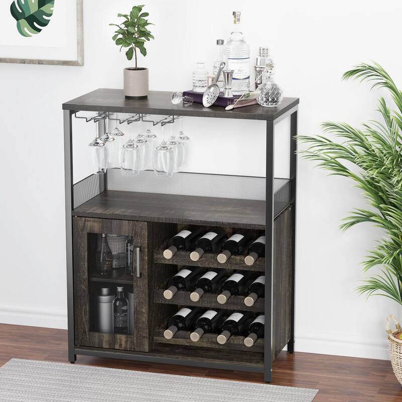 Wine Bar Cabinet with Storage,Small Liquor Cabinet,Bar Cabinet with Glass Holder - Multi