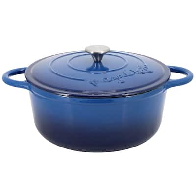 6.35 Quart Round Enameled Cast Iron Dutch Oven with Self Basting Lid in Dark Blue