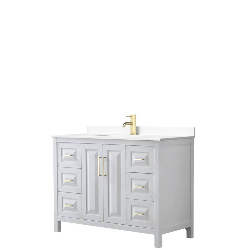 Daria 48 Inch Single Vanity, Cultured Marble Top - White, Gold Trim, White Cultured Marble Top
