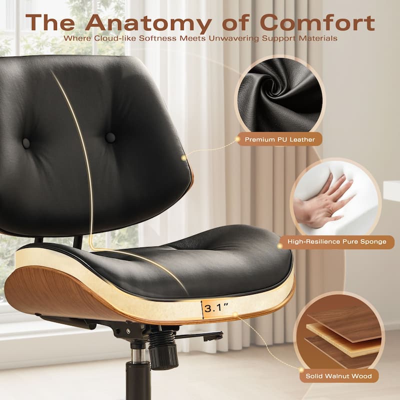 OVIOS Armless Adjustable Rivet Design Office Chair - N/A