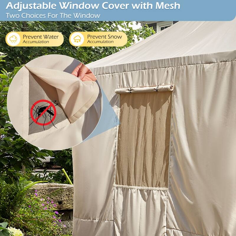 EROMMY Winter Gazebo Cover, Outdoor Cover for Hardtop Gazebos, Enclosed Cover with Sidewalls and Mesh Windows