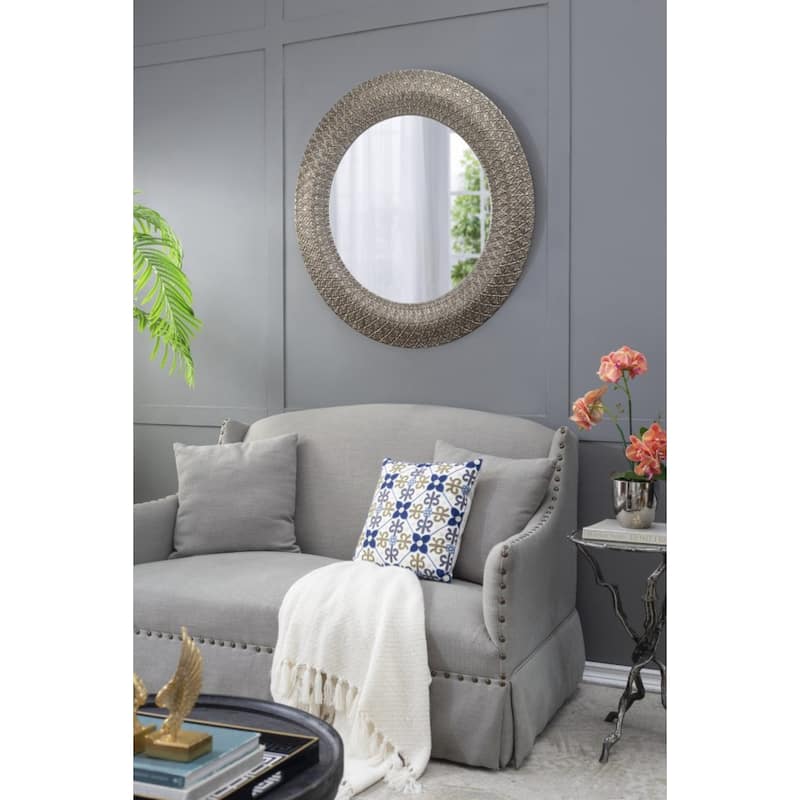 Large Sculpted Frame Round Wall Mirror - 39.25" - Silver
