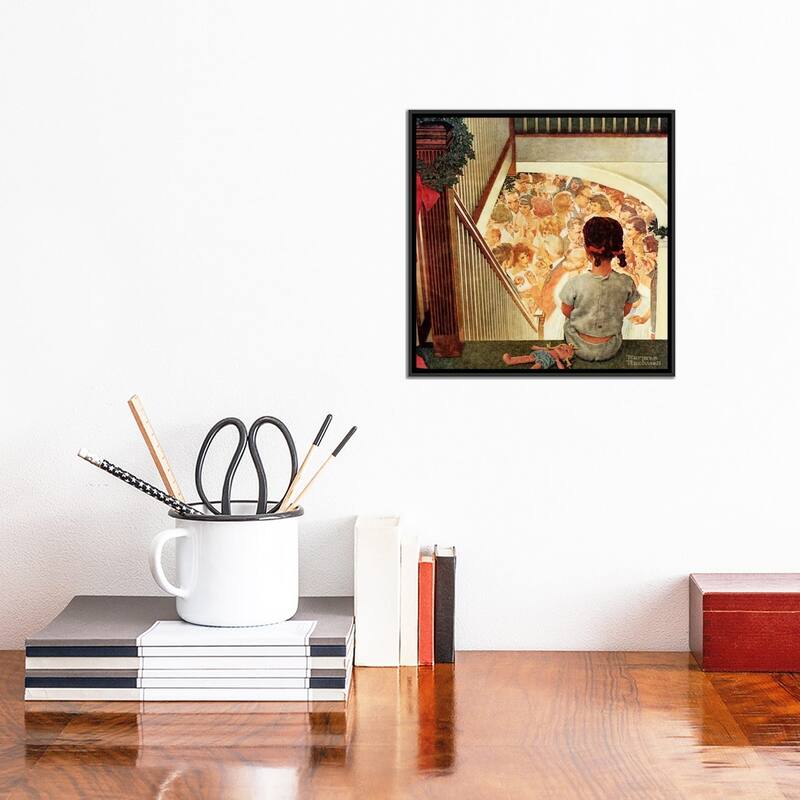 iCanvas "Little Girl Looking Downstairs at Christmas Party" by Norman Rockwell Framed Canvas Print