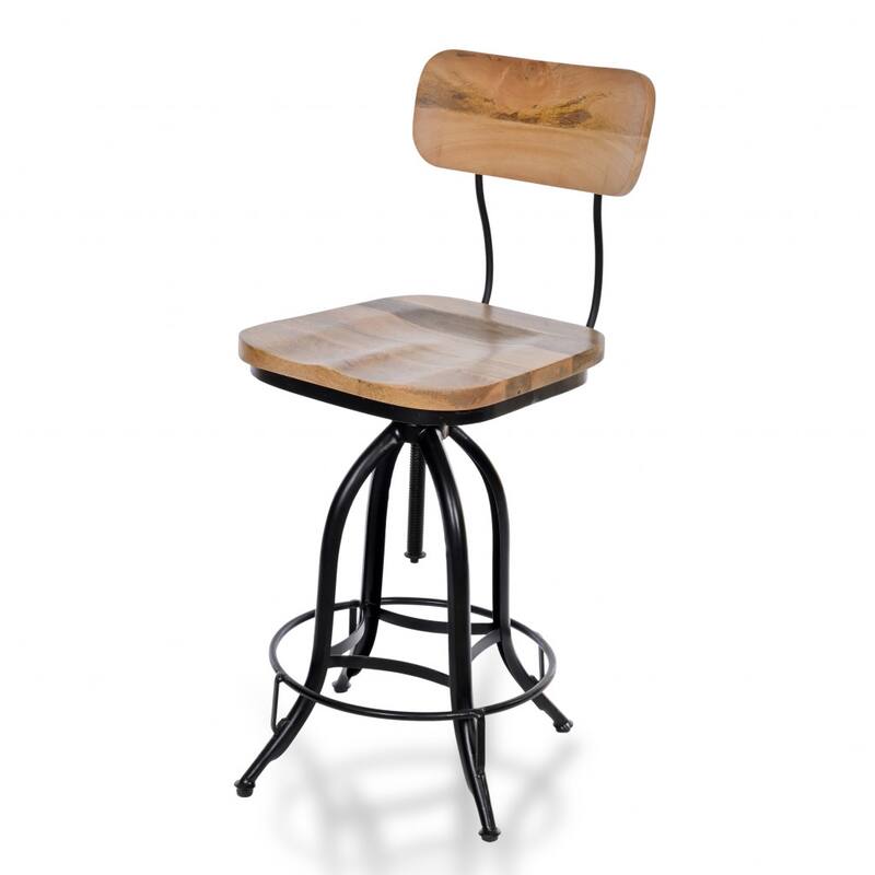 Modern Brown and Black Adjustable Height Swivel Bar Stool with Full Back and Footrest Support - 45.5”H x 16.25”W x 18.5”D