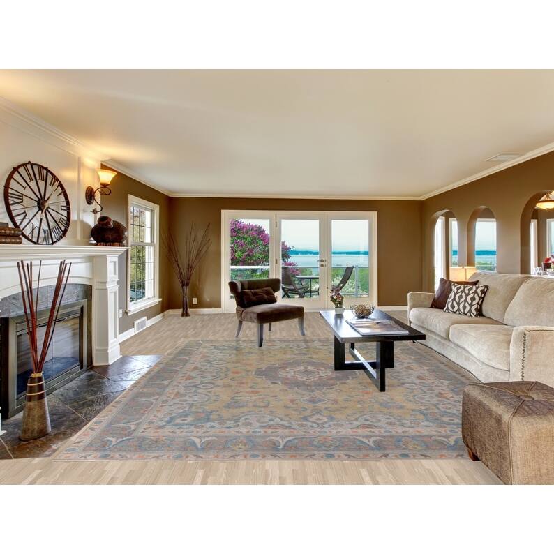 Hand Knotted Oriental 100% Wool Carpet Traditional Medallion Yellow & Gold Tabriz Area Rug - 12' 11'' X 9' 6''