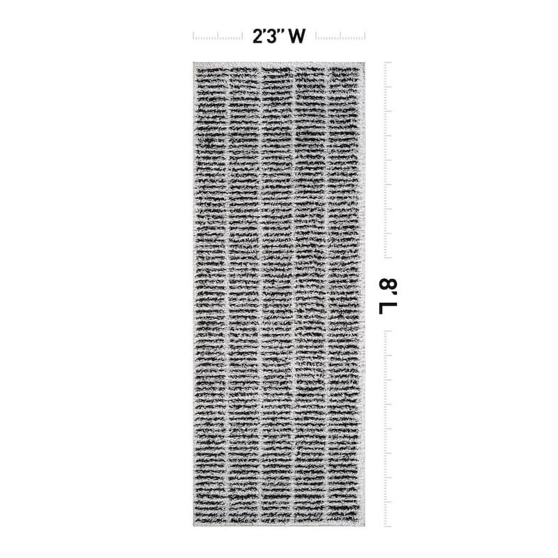 Bohemian Stripe Lines Shag Rug - Textured Surface - Anthracite Dark Gray - Easy to Clean