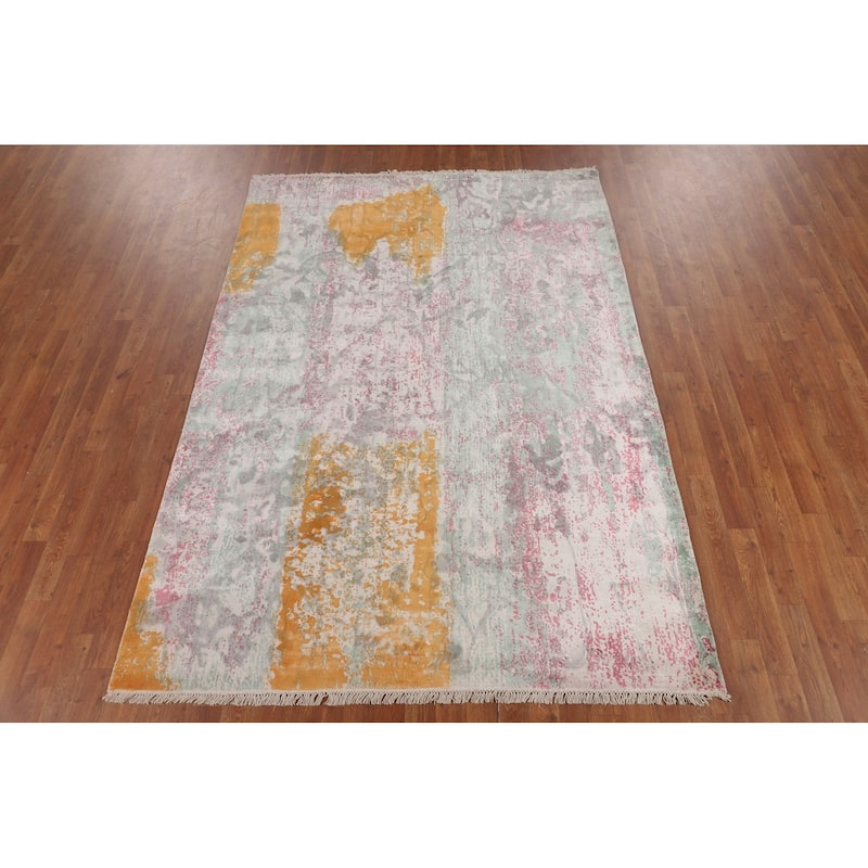 Contemporary Indian Area Rug Handmade Abstract Wool Carpet - 5'7"x 8'0"