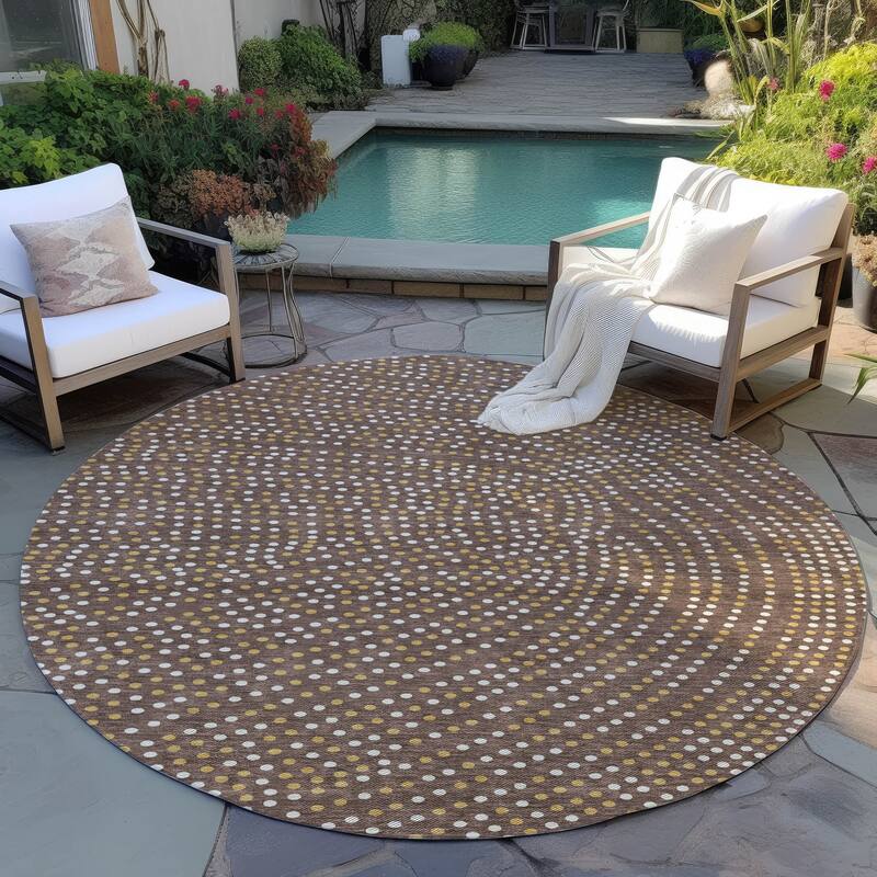 Machine Washable Indoor/ Outdoor Modern Dotty Chantille Rug - Brown - 8' x 8'