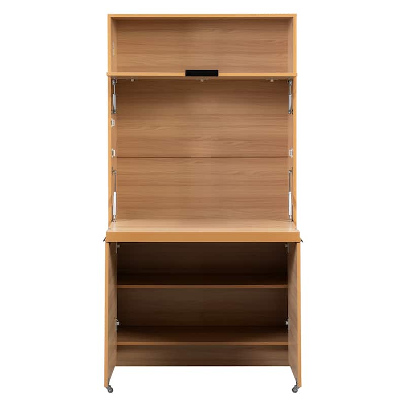 69" Kitchen Pantry Buffet with Hutch, Foldable Workstation & Power Outlet