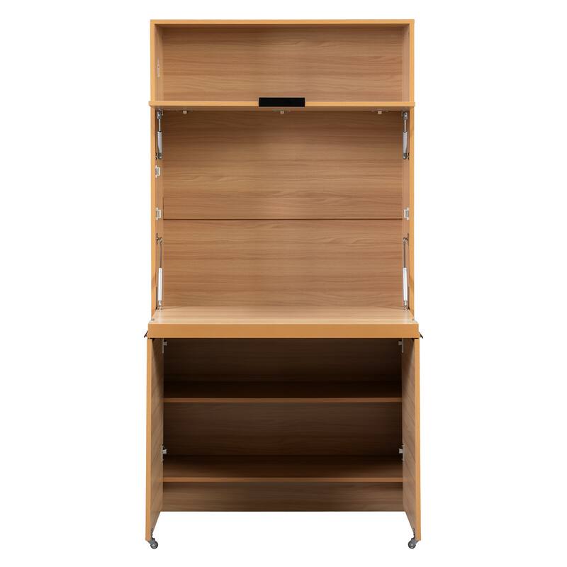 Roomfitters 69 Inch Multifunctional Kitchen Pantry Buffet with Foldable Workstation Desk