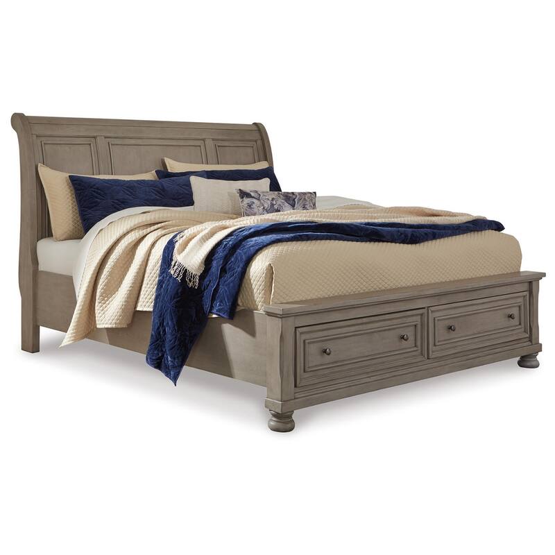 Lettner Light Gray Sleigh Bed with Storage