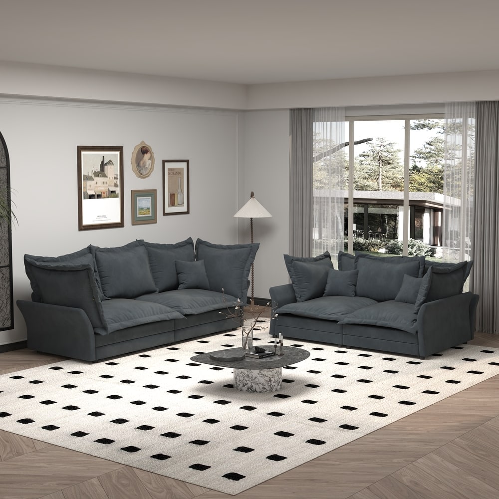 90.55" Cloud Sofa, Convertible Chaise Lounge Sofa with Soft Pillows Upholstered Deep Seat Modular Sofa with Curved Armrests