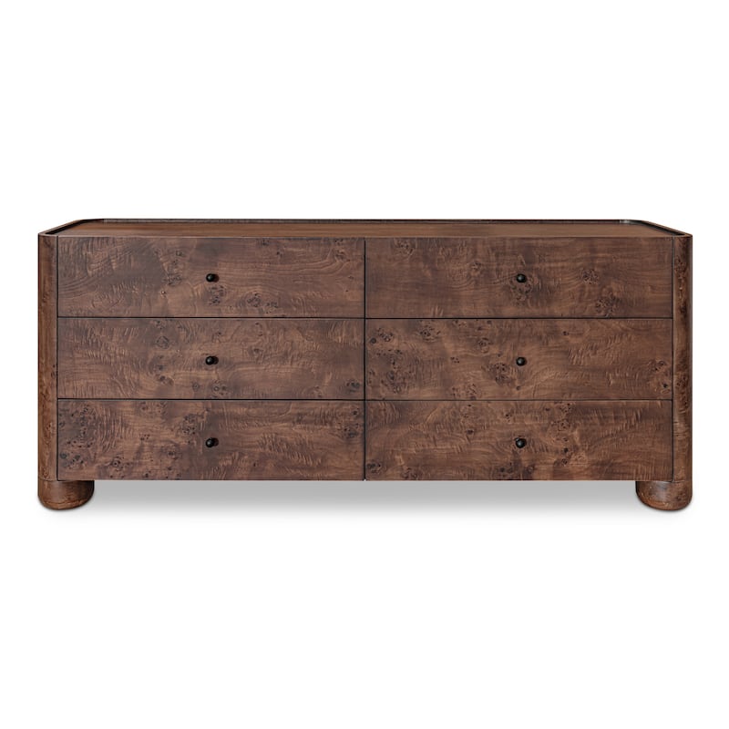 NADAAL STUDIOS Virel Dark Brown Burl Veneer and Solid Oak 6-Drawer Dresser with Lip Detail