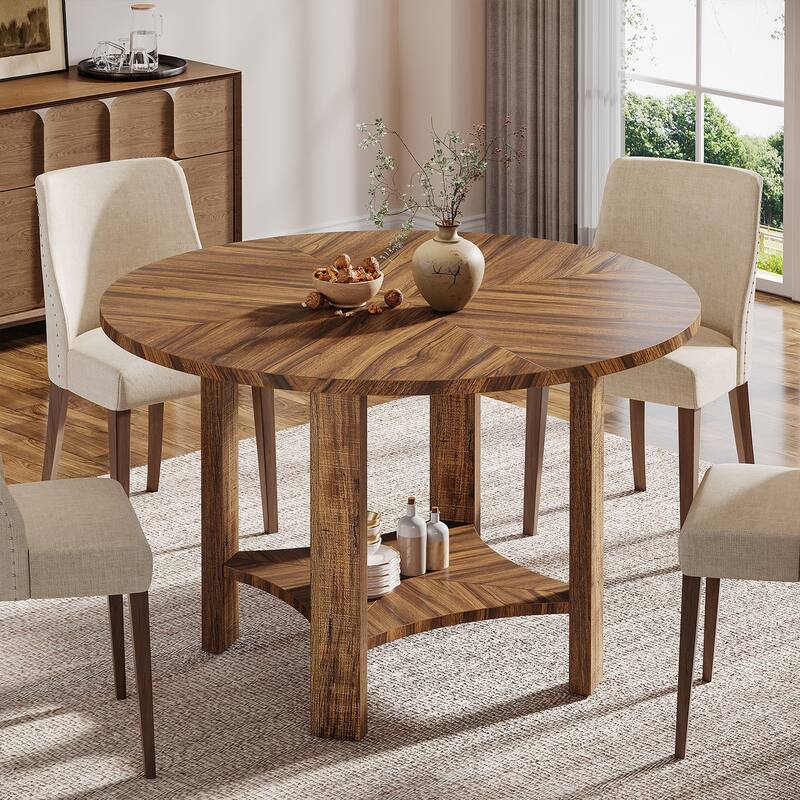 Farmhouse 47-Inch Round Dining Table, 2 Tier Dining Room Table for Living Room, Kitchen