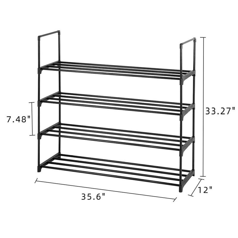 4 Tier Shoe Rack, Metal Shoe Rack Holds Up to 12-20 Pairs of Shoes, Sturdy & Durable Iron Footwear