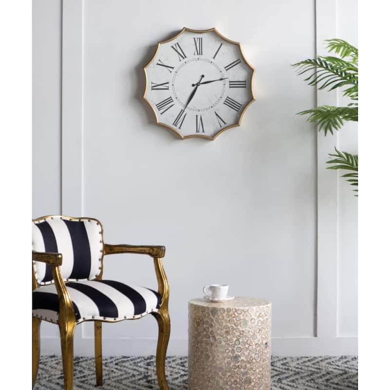 Vintage Roman Numeral Gears Wall Clock - 23.5" - White and Gold