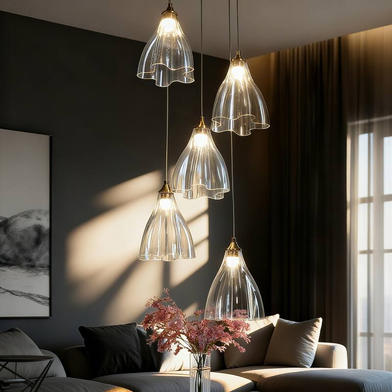 Modern LED 5-Light Cluster Chandeliers Kitchen Island Pendant Light - Gold