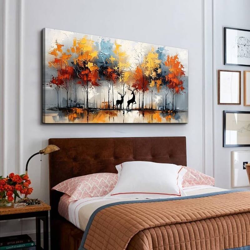 Textured Abstract Wall Pictures Elk Forest Landscape Paintings