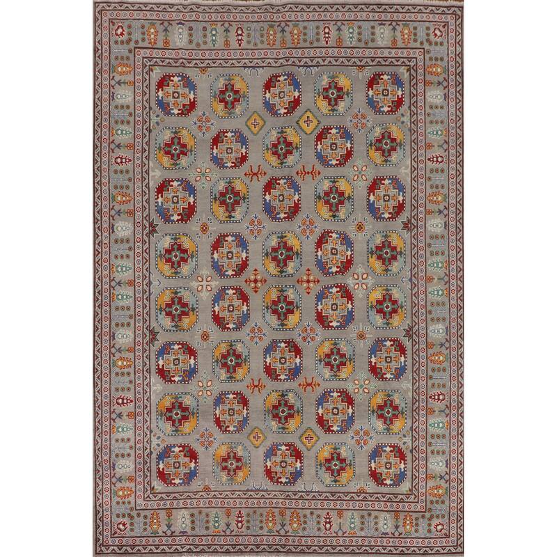 All-Over Gray Kazak Oriental Area Rug Hand-Knotted Wool Carpet - 8'5" x 11'9"