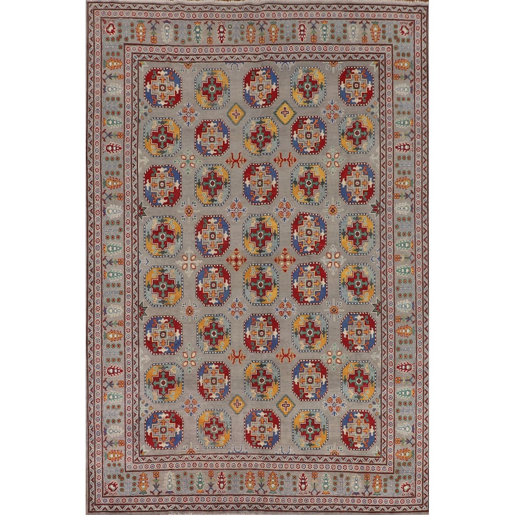 All-Over Gray Kazak Oriental Area Rug Hand-Knotted Wool Carpet - 8'5" x 11'9"
