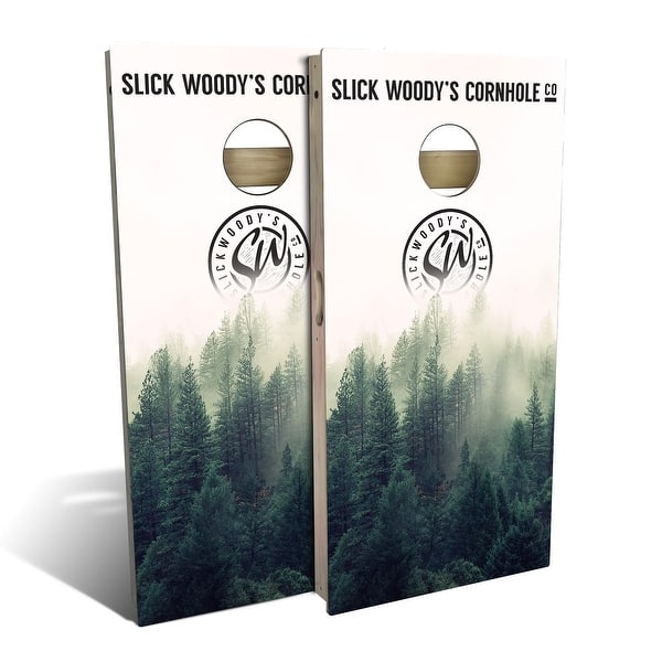 slide 2 of 9, Foggy Forest Outdoor Cornhole Board Set Backyard 2x4 - NO Accessories