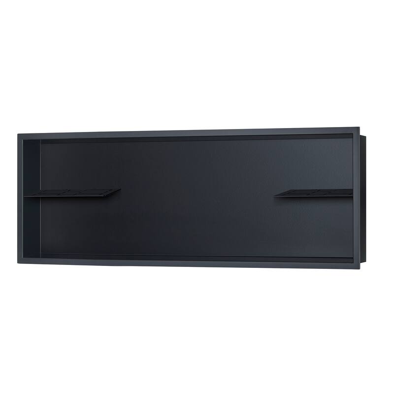 12-in x 36-in Ultra-thin Frame Recessed Stainless Steel Shower Niche with 2-Accessory Shelves Matte Black
