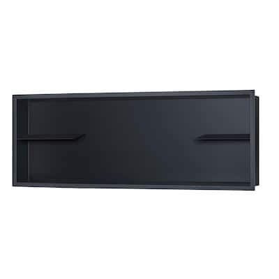 12-in x 36-in Ultra-thin Frame Recessed Stainless Steel Shower Niche with 2-Accessory Shelves Matte Black
