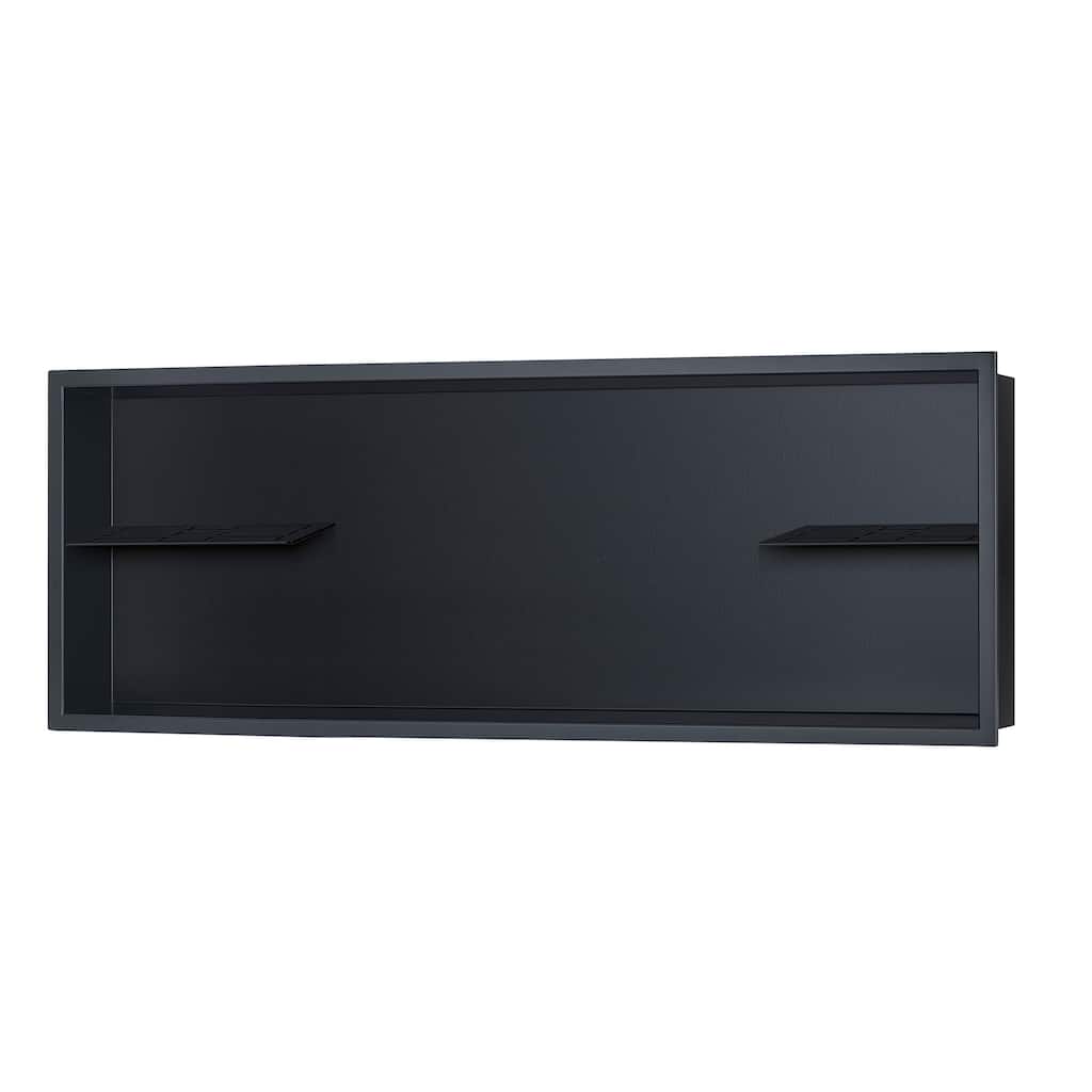 12-in x 36-in Ultra-thin Frame Recessed Stainless Steel Shower Niche with 2-Accessory Shelves Matte Black