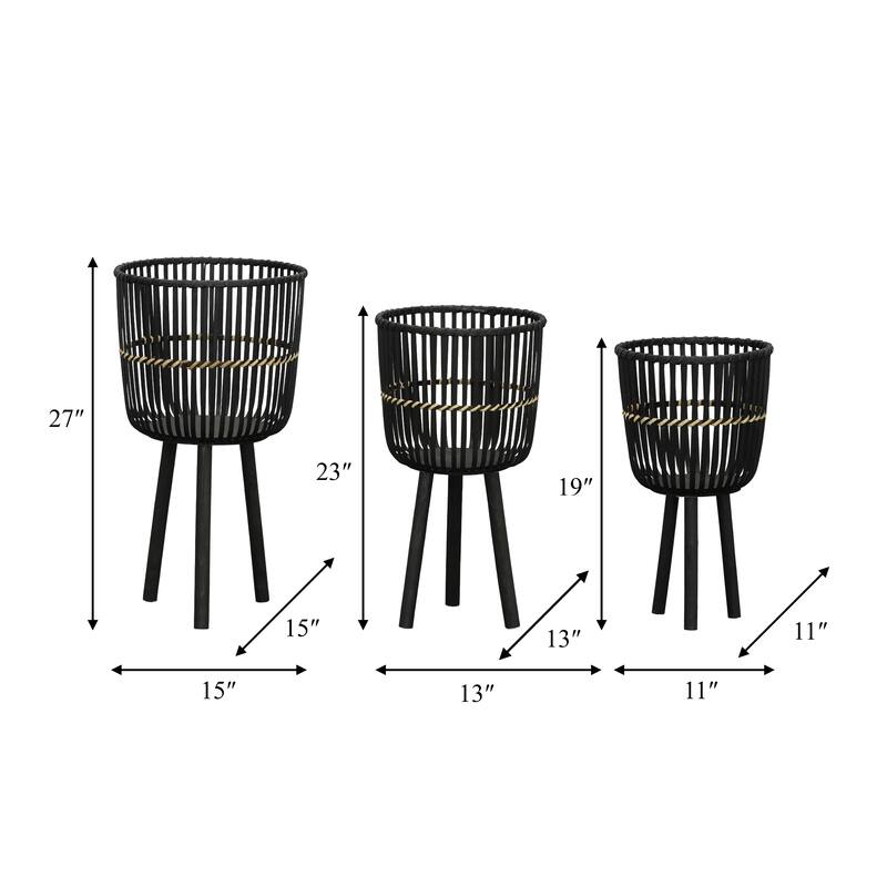 Sagebrook Home Wicker Modern Boho Bamboo Planter Set