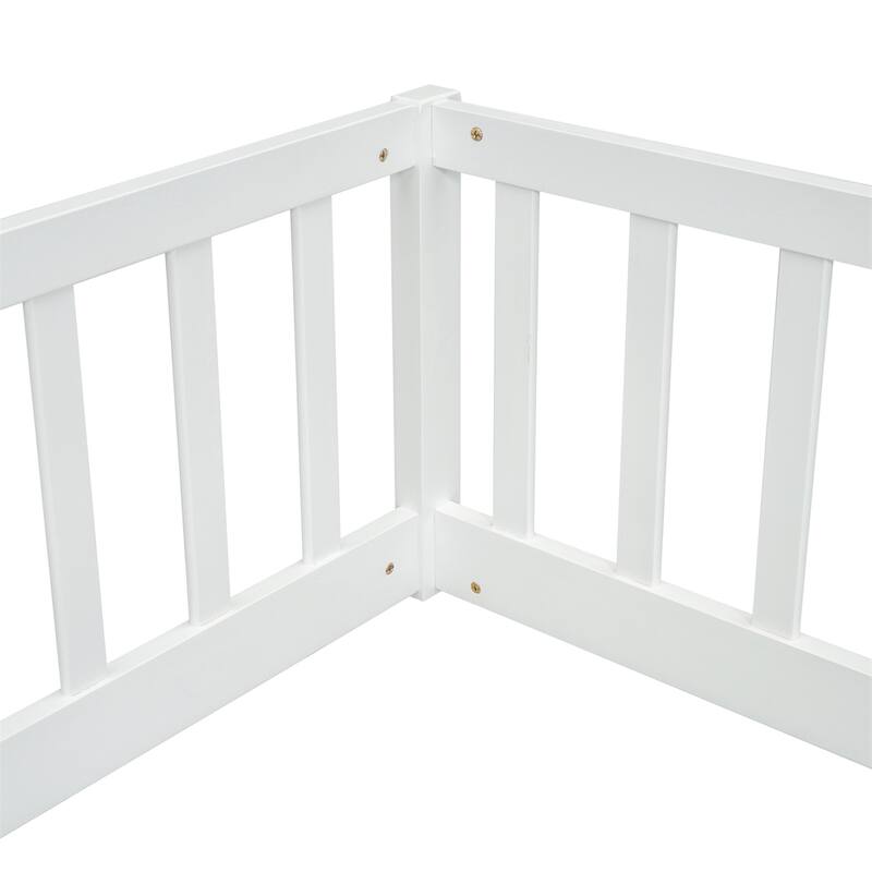Double Twin Floor Bed with Fence, Guardrails, Without Door