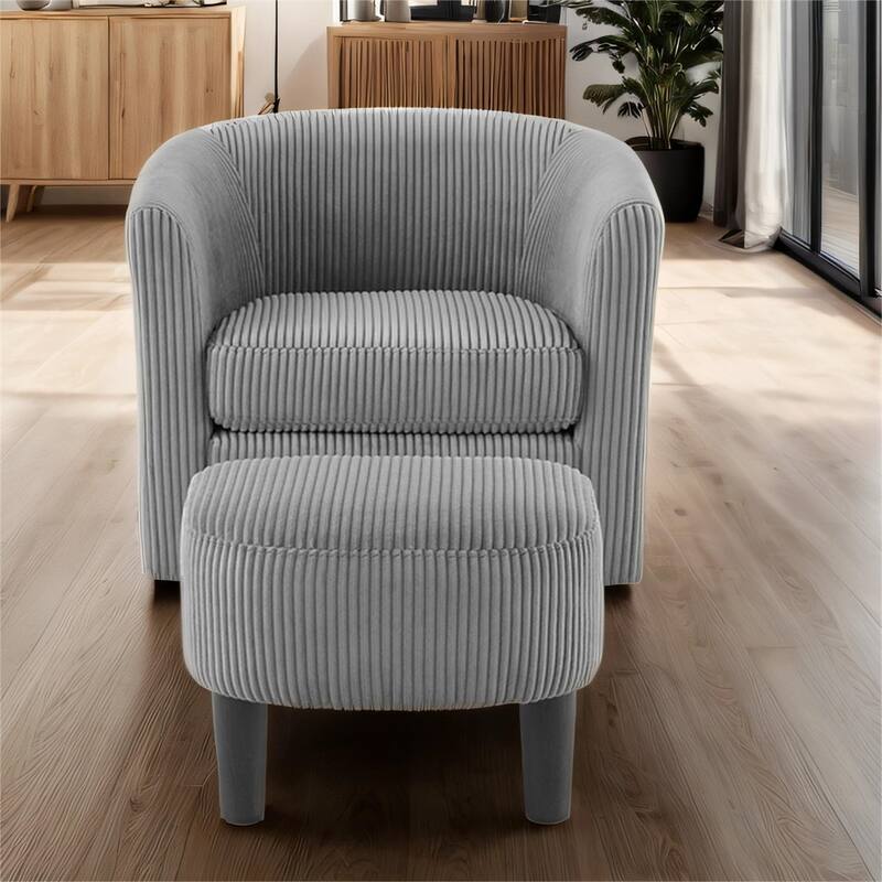 360°Swivel Corduroy Fabric Accent Chair with Ottoman (Set of 2)
