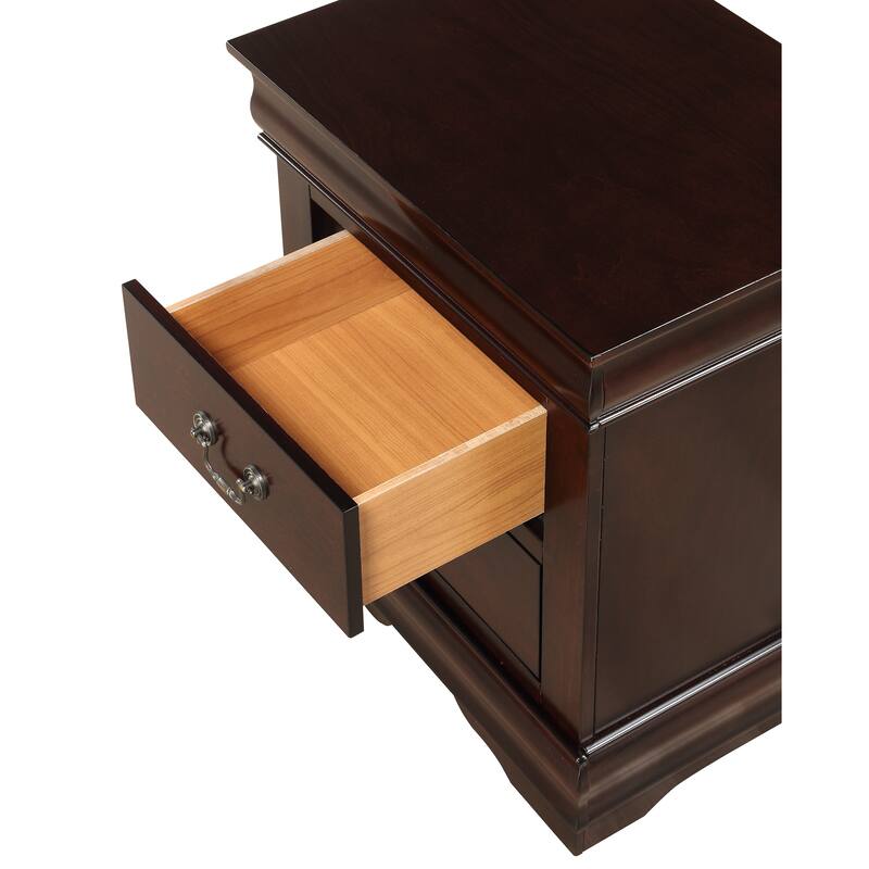Cherry Finish Nightstand with Soft Close Drawers, Louis Philip Style