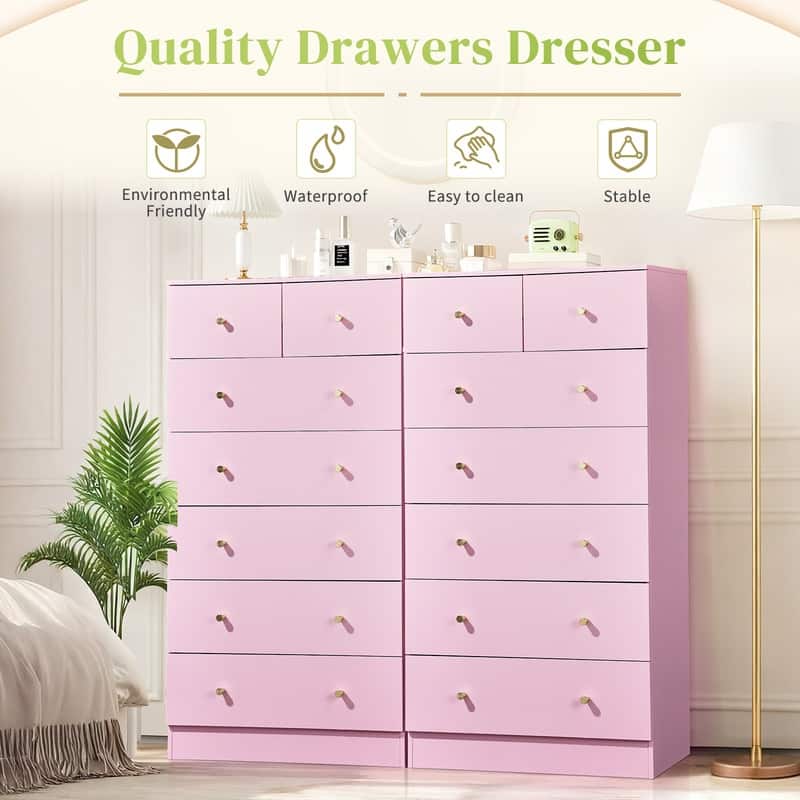 Large 7-Drawer Dresser For Bedroom And Chest Of Drawers With Sturdy Construction Wood Storage Organizer For Closet