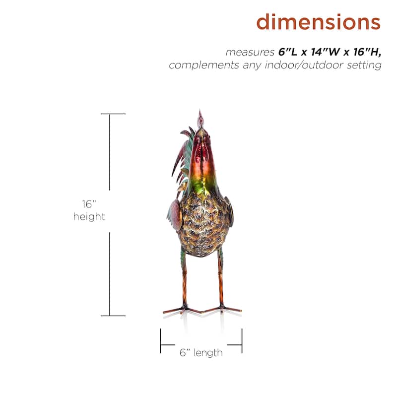Alpine Corporation 16" Tall Outdoor Metallic Rooster Standing Yard Statue Decoration