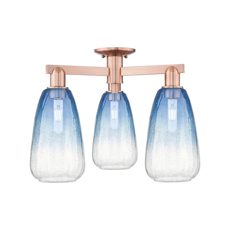 Innovations Lighting Downtown Urban - Brookhaven Almond - 3 Light 24" Semi-Flush Mount - Antique Copper/Sapphire Blue