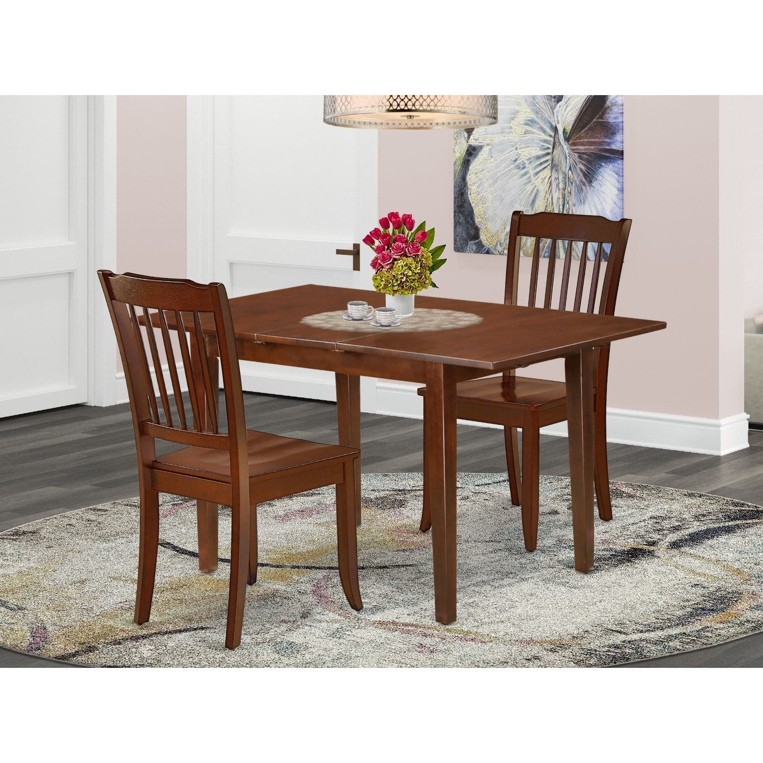 HomeStock 3-Piece Mahogany Finish Rectangular Solid Wood Top Dining Table Set
