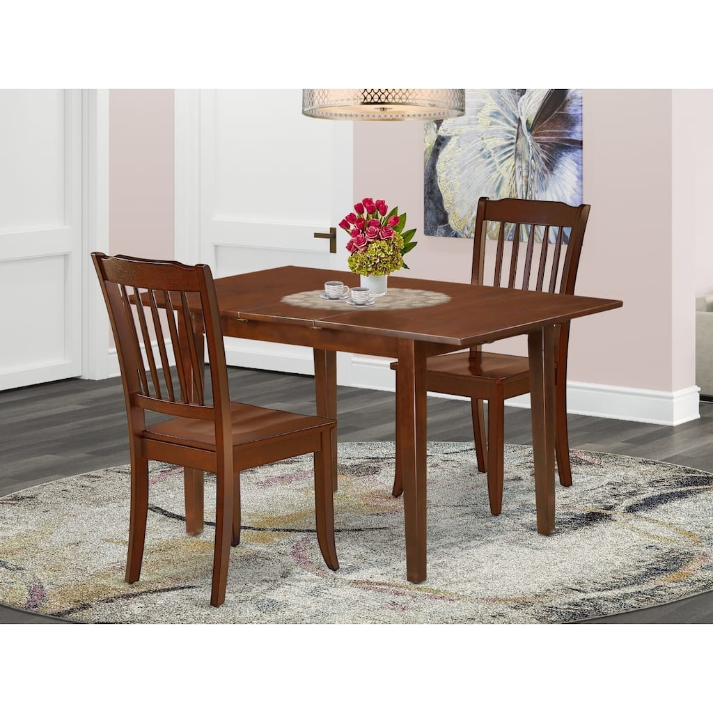 HomeStock 3-Piece Mahogany Finish Rectangular Solid Wood Top Dining Table Set