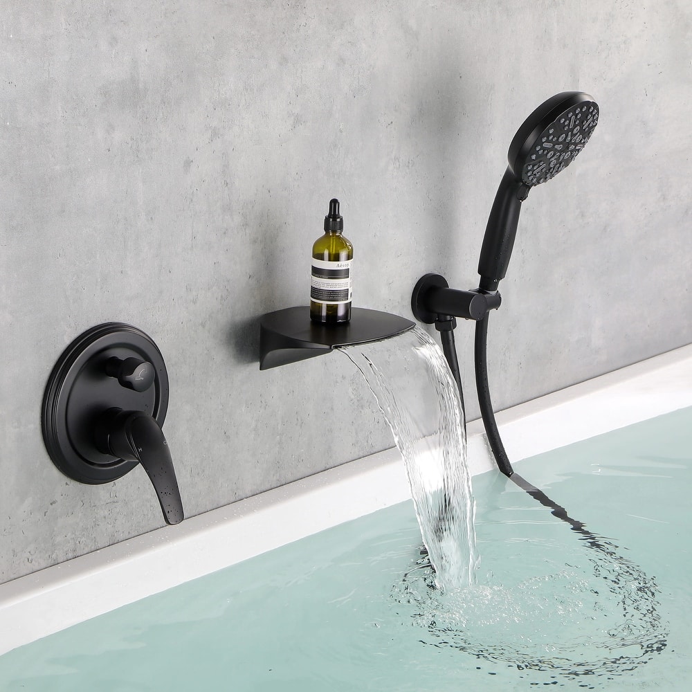 Wall Mounted Tub Faucet With Handheld Shower Waterfall Bathtub Faucet With Hand Shower Tub Filler With Pressure Balance Valve