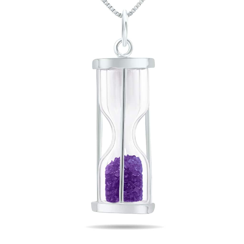3/4 carat tw genuine February Amethyst birthstone Hourglass Pendant Necklace - Tooth Fairy Pixie Dust Gift 925 Sterling Silver
