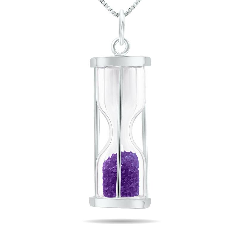 3/4 carat tw genuine February Amethyst birthstone Hourglass Pendant Necklace - Tooth Fairy Pixie Dust Gift 925 Sterling Silver